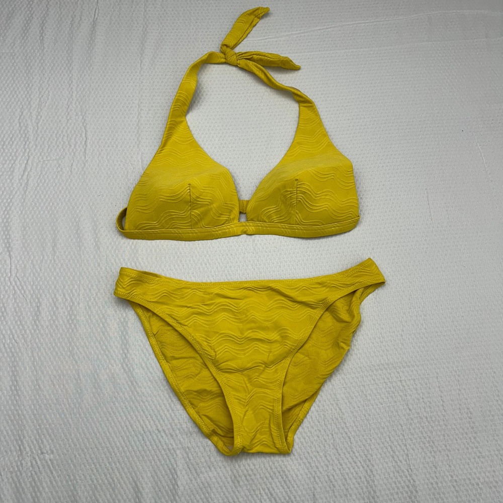 Rosa Faia by Anita Yellow Wavy Textured Halter Bikini Set Size 8 Cup C‎ 8763